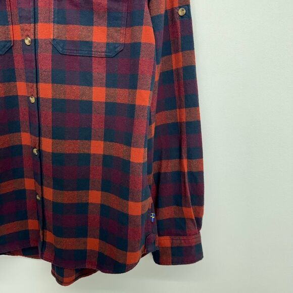 Fjallraven Men’s Skog Slim Fit Red Navy Flannel Plaid Button Up Shirt - Picture 12 of 14